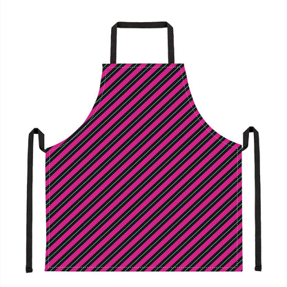 Hot Pink Black And Blue Stripes Print Apron