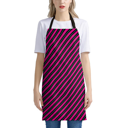 Hot Pink Black And Blue Stripes Print Apron