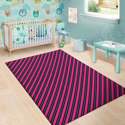 Hot Pink Black And Blue Stripes Print Area Rug