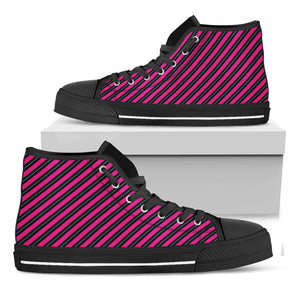 Hot Pink Black And Blue Stripes Print Black High Top Shoes