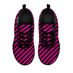 Hot Pink Black And Blue Stripes Print Black Sneakers