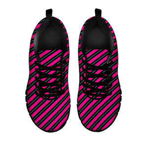 Hot Pink Black And Blue Stripes Print Black Sneakers