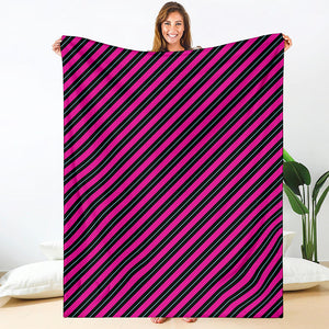 Hot Pink Black And Blue Stripes Print Blanket