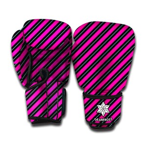 Hot Pink Black And Blue Stripes Print Boxing Gloves