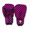 Hot Pink Black And Blue Stripes Print Boxing Gloves