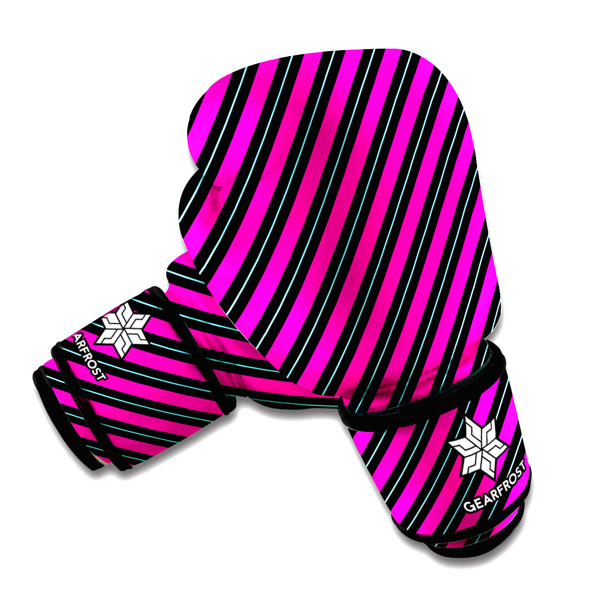 Hot Pink Black And Blue Stripes Print Boxing Gloves