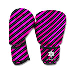 Hot Pink Black And Blue Stripes Print Boxing Gloves