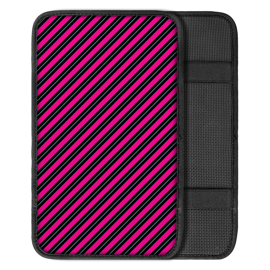 Hot Pink Black And Blue Stripes Print Car Center Console Cover