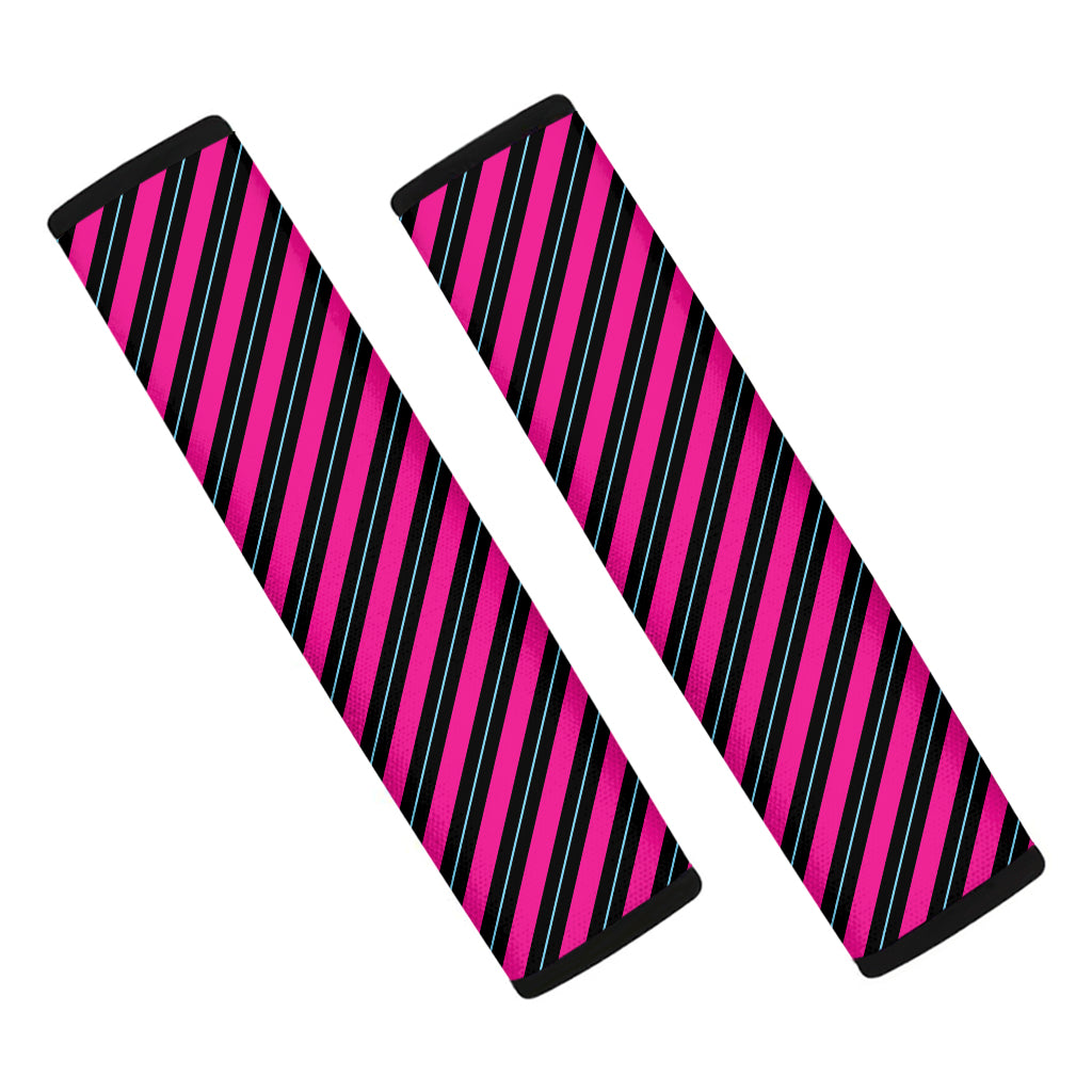 Hot Pink Black And Blue Stripes Print Car Seat Belt Covers