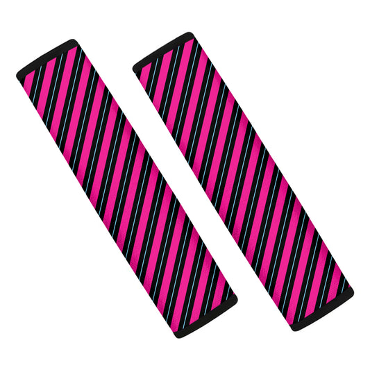 Hot Pink Black And Blue Stripes Print Car Seat Belt Covers