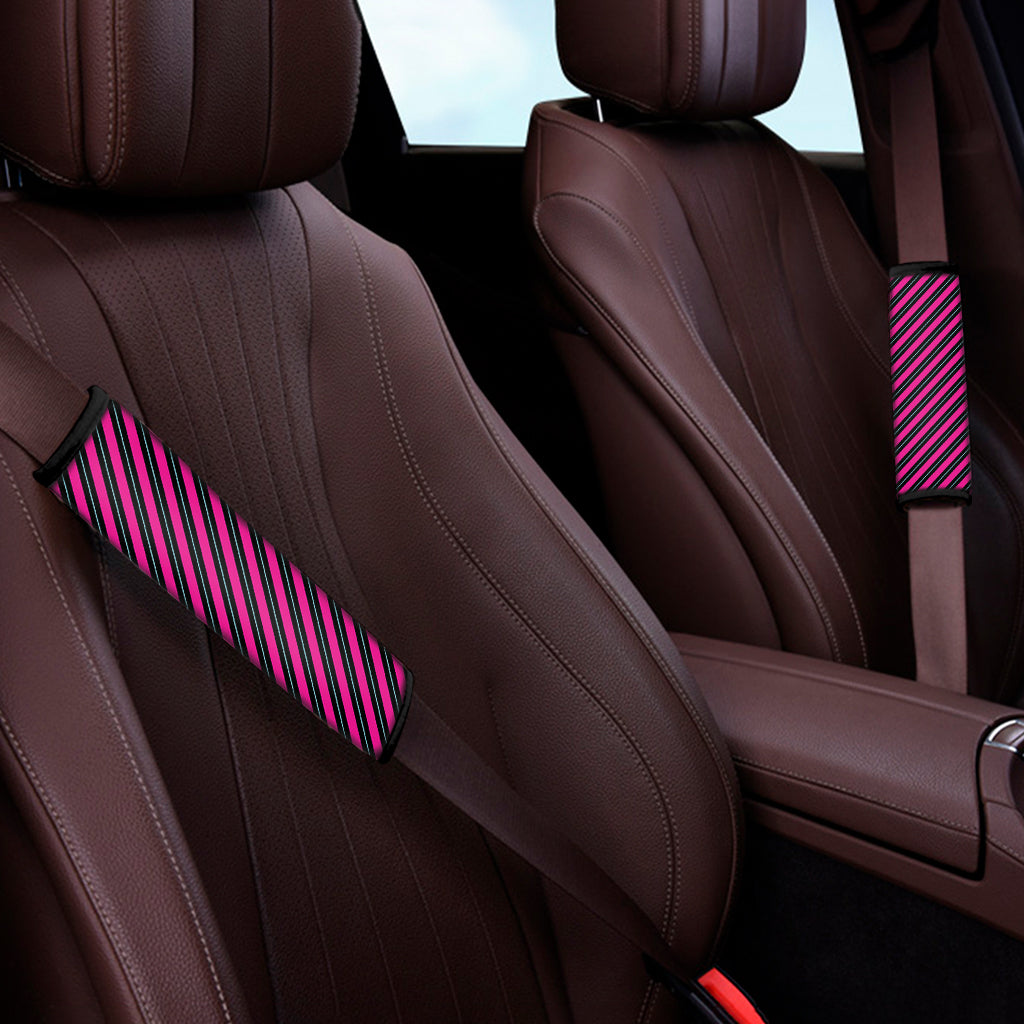 Hot Pink Black And Blue Stripes Print Car Seat Belt Covers