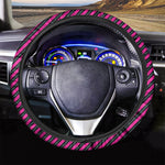 Hot Pink Black And Blue Stripes Print Car Steering Wheel Cover