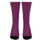 Hot Pink Black And Blue Stripes Print Crew Socks