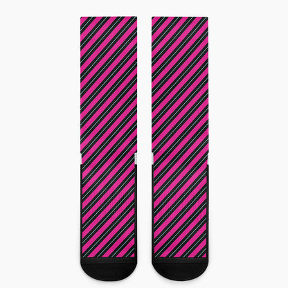 Hot Pink Black And Blue Stripes Print Crew Socks