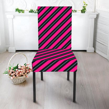 Hot Pink Black And Blue Stripes Print Dining Chair Slipcover