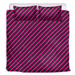 Hot Pink Black And Blue Stripes Print Duvet Cover Bedding Set