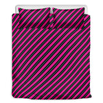 Hot Pink Black And Blue Stripes Print Duvet Cover Bedding Set