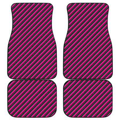 Hot Pink Black And Blue Stripes Print Front and Back Car Floor Mats