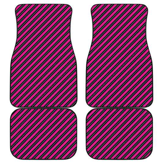 Hot Pink Black And Blue Stripes Print Front and Back Car Floor Mats