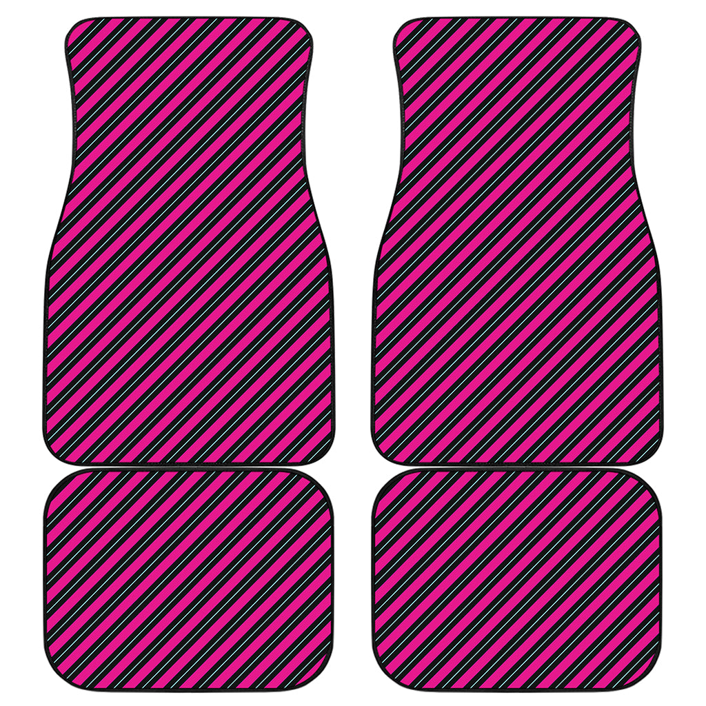 Hot Pink Black And Blue Stripes Print Front and Back Car Floor Mats