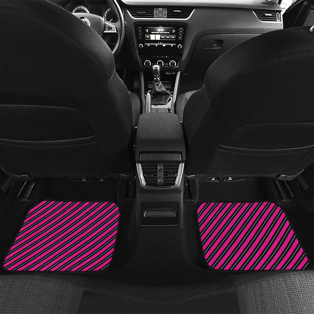 Hot Pink Black And Blue Stripes Print Front and Back Car Floor Mats