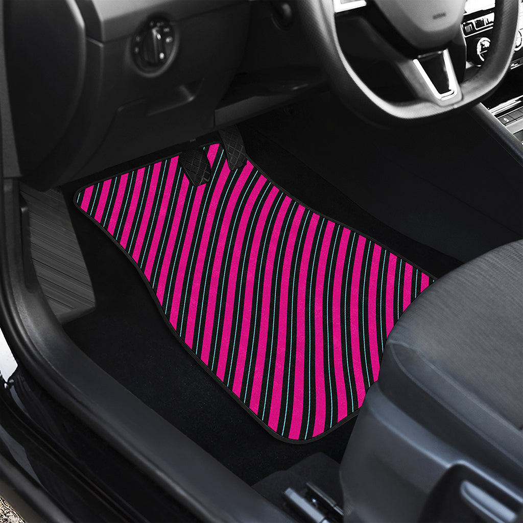 Hot Pink Black And Blue Stripes Print Front and Back Car Floor Mats