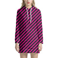 Hot Pink Black And Blue Stripes Print Pullover Hoodie Dress