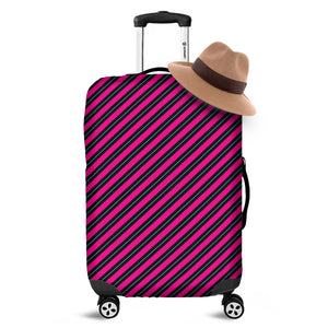 Hot Pink Black And Blue Stripes Print Luggage Cover