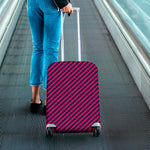 Hot Pink Black And Blue Stripes Print Luggage Cover