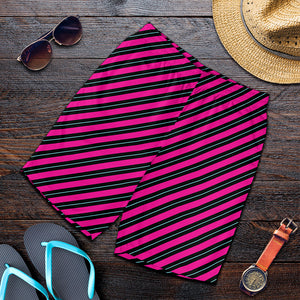 Hot Pink Black And Blue Stripes Print Men's Shorts