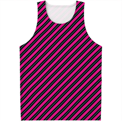 Hot Pink Black And Blue Stripes Print Men's Tank Top