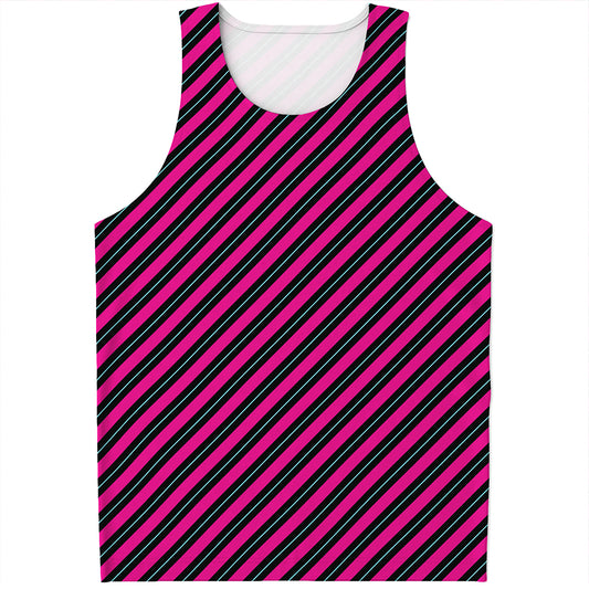 Hot Pink Black And Blue Stripes Print Men's Tank Top