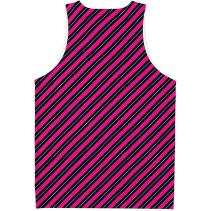 Hot Pink Black And Blue Stripes Print Men's Tank Top