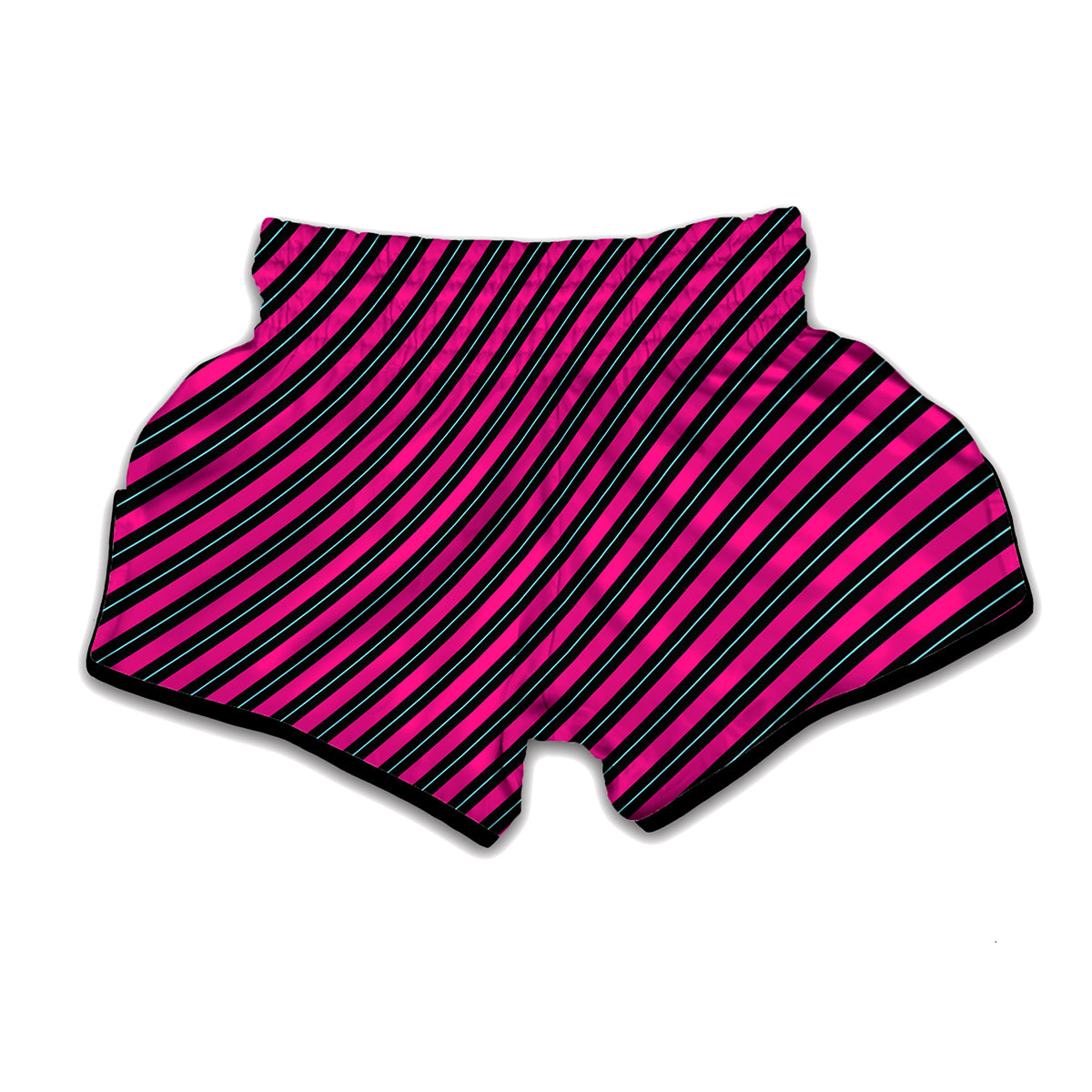 Hot Pink Black And Blue Stripes Print Muay Thai Boxing Shorts