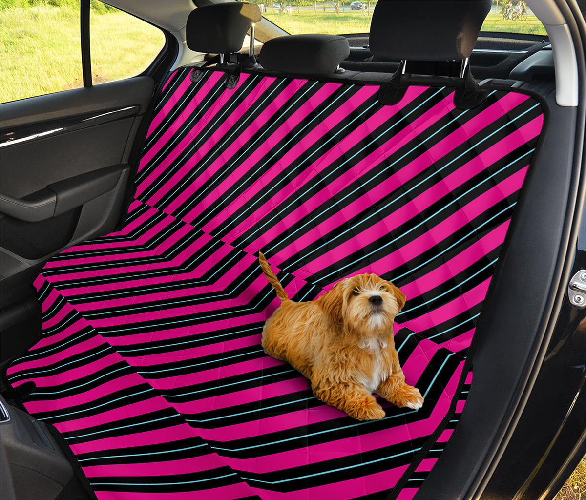 Hot Pink Black And Blue Stripes Print Pet Car Back Seat Cover