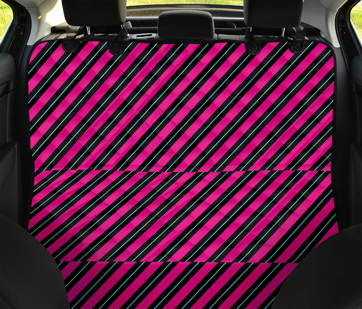 Hot Pink Black And Blue Stripes Print Pet Car Back Seat Cover