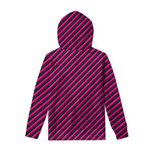 Hot Pink Black And Blue Stripes Print Pullover Hoodie