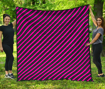 Hot Pink Black And Blue Stripes Print Quilt