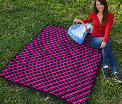 Hot Pink Black And Blue Stripes Print Quilt
