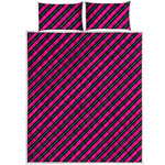 Hot Pink Black And Blue Stripes Print Quilt Bed Set