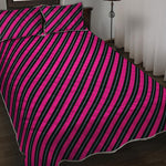 Hot Pink Black And Blue Stripes Print Quilt Bed Set