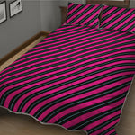 Hot Pink Black And Blue Stripes Print Quilt Bed Set