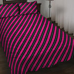 Hot Pink Black And Blue Stripes Print Quilt Bed Set