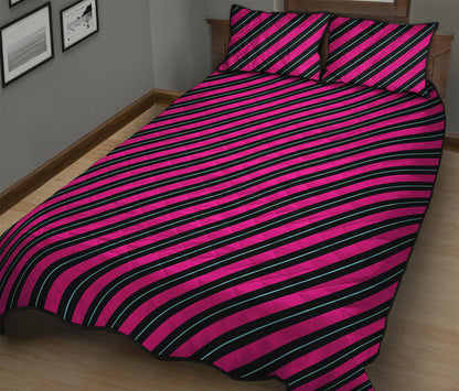 Hot Pink Black And Blue Stripes Print Quilt Bed Set