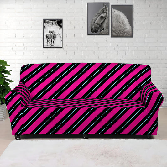 Hot Pink Black And Blue Stripes Print Sofa Cover