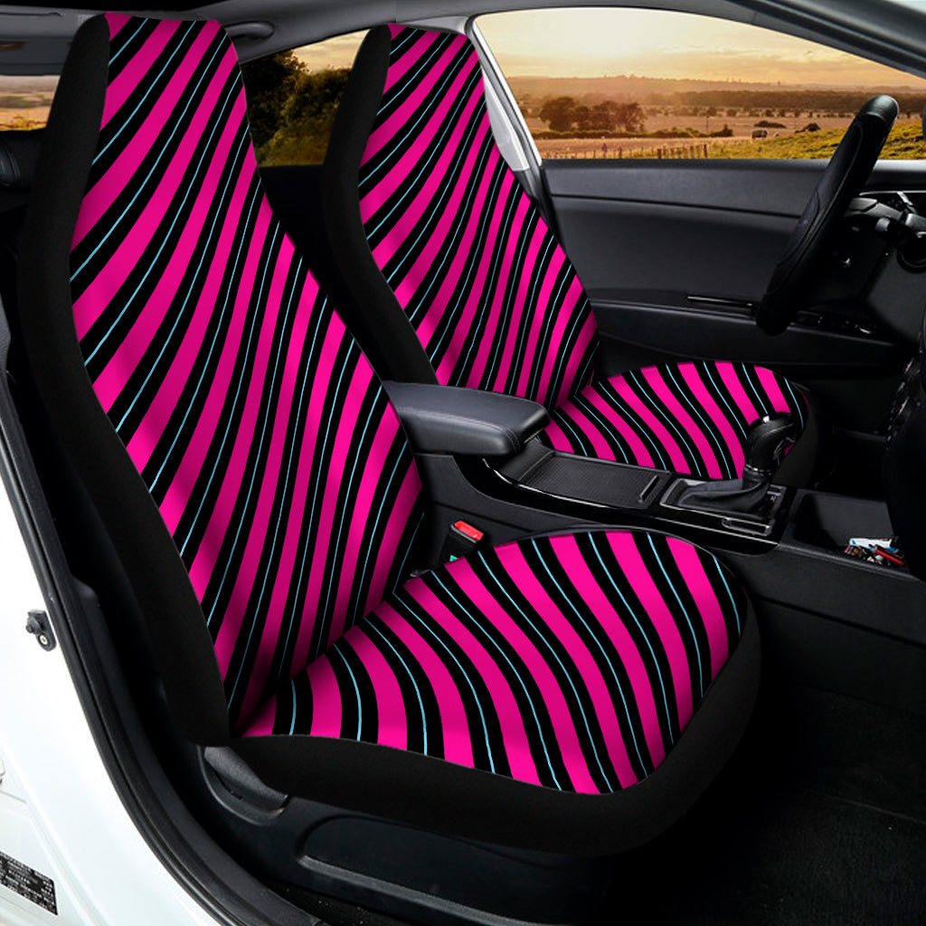 Hot Pink Black And Blue Stripes Print Universal Fit Car Seat Covers