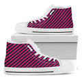 Hot Pink Black And Blue Stripes Print White High Top Sneakers