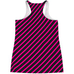 Hot Pink Black And Blue Stripes Print Women's Racerback Tank Top