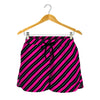 Hot Pink Black And Blue Stripes Print Women's Shorts