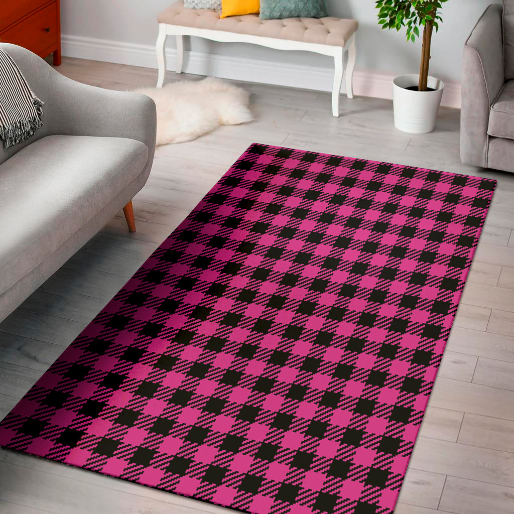 Hot Pink Buffalo Plaid Print Area Rug